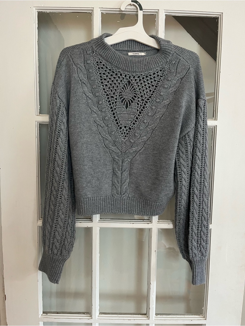 Tularosa Cable Knit Crochet-Panel Sweater - Slate Gray